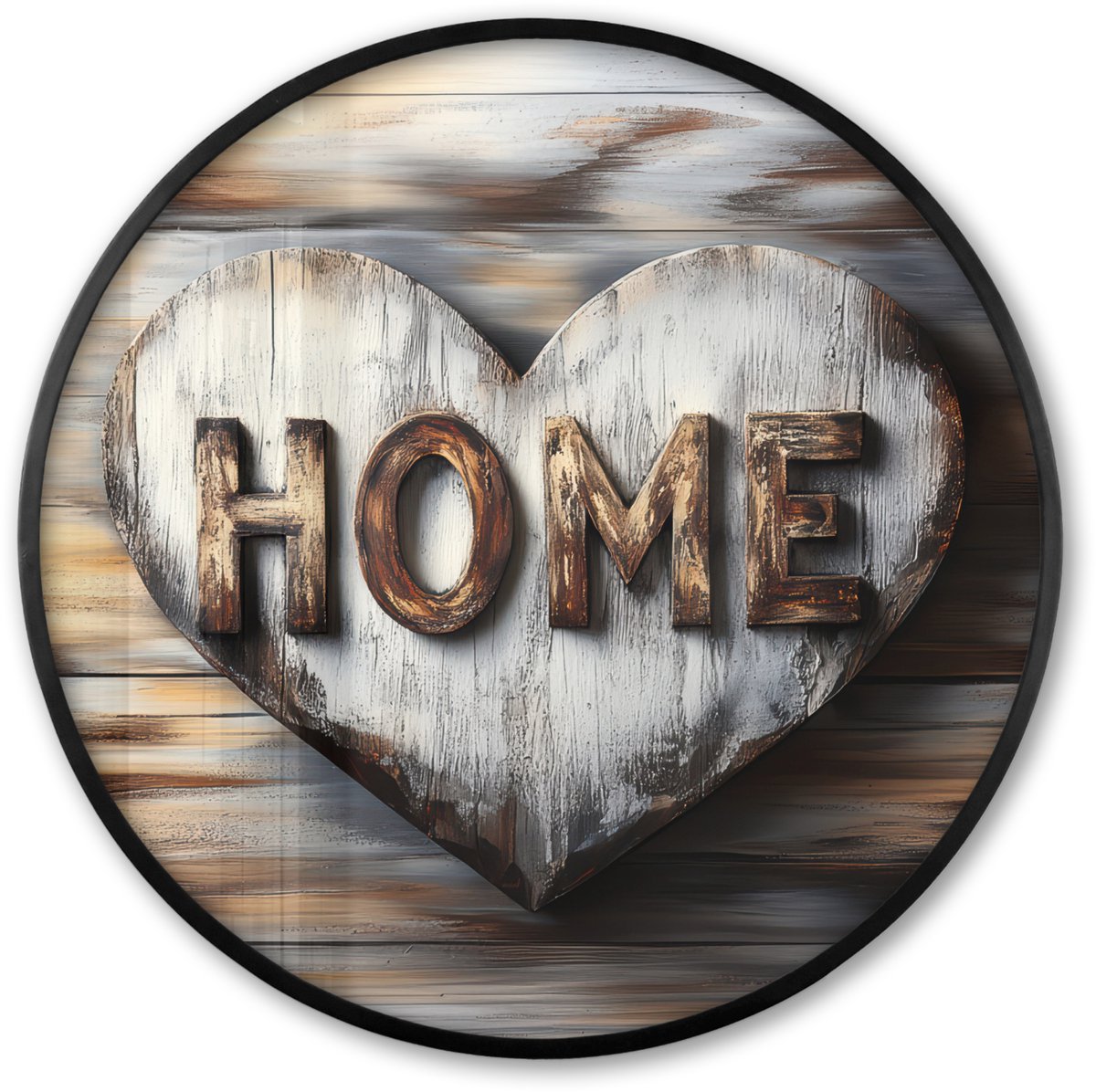 FrameYourWall Poster in lijst Rond - Fotolijst 60x60 cm - Posters - Home - Hart - Houtlook - Liefde - Ronde posterlijst zwart - Decoratie - Wanddecoratie woonkamer - Muurdecoratie slaapkamer