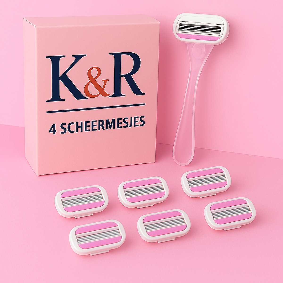 K&R Ventures® Scheermesjes – Compatibel met Venus type Houders – 4 Stuks – 3 Blads Precisie & Roze Comfortstrip – Gladde, Zachte Scheerbeurt voor Vrouwen
