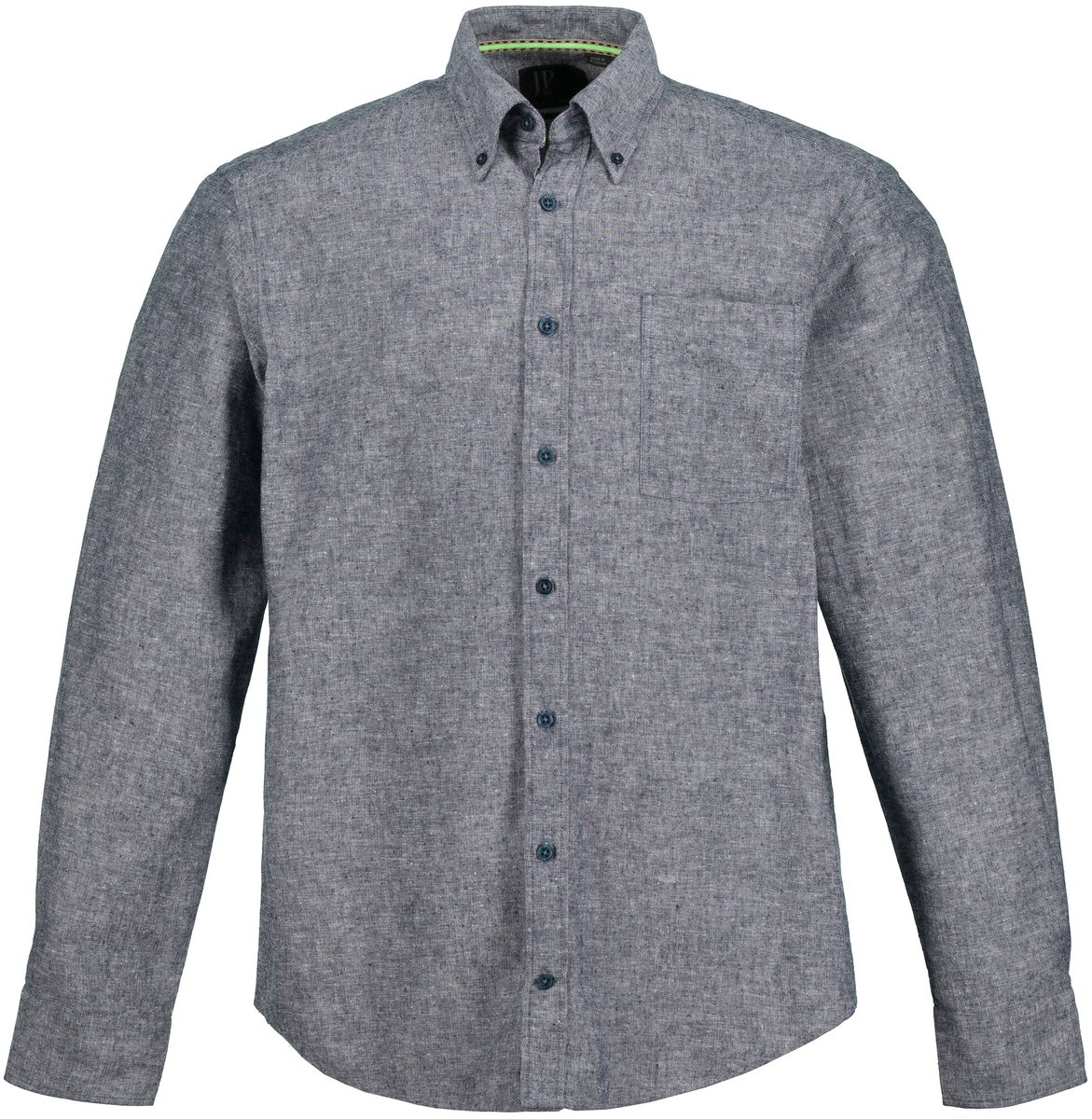 JP 1880 - Heren - Overhemd van een linnenmix lange mouwen button-down kraag - Blauw denim - Maat 6XL