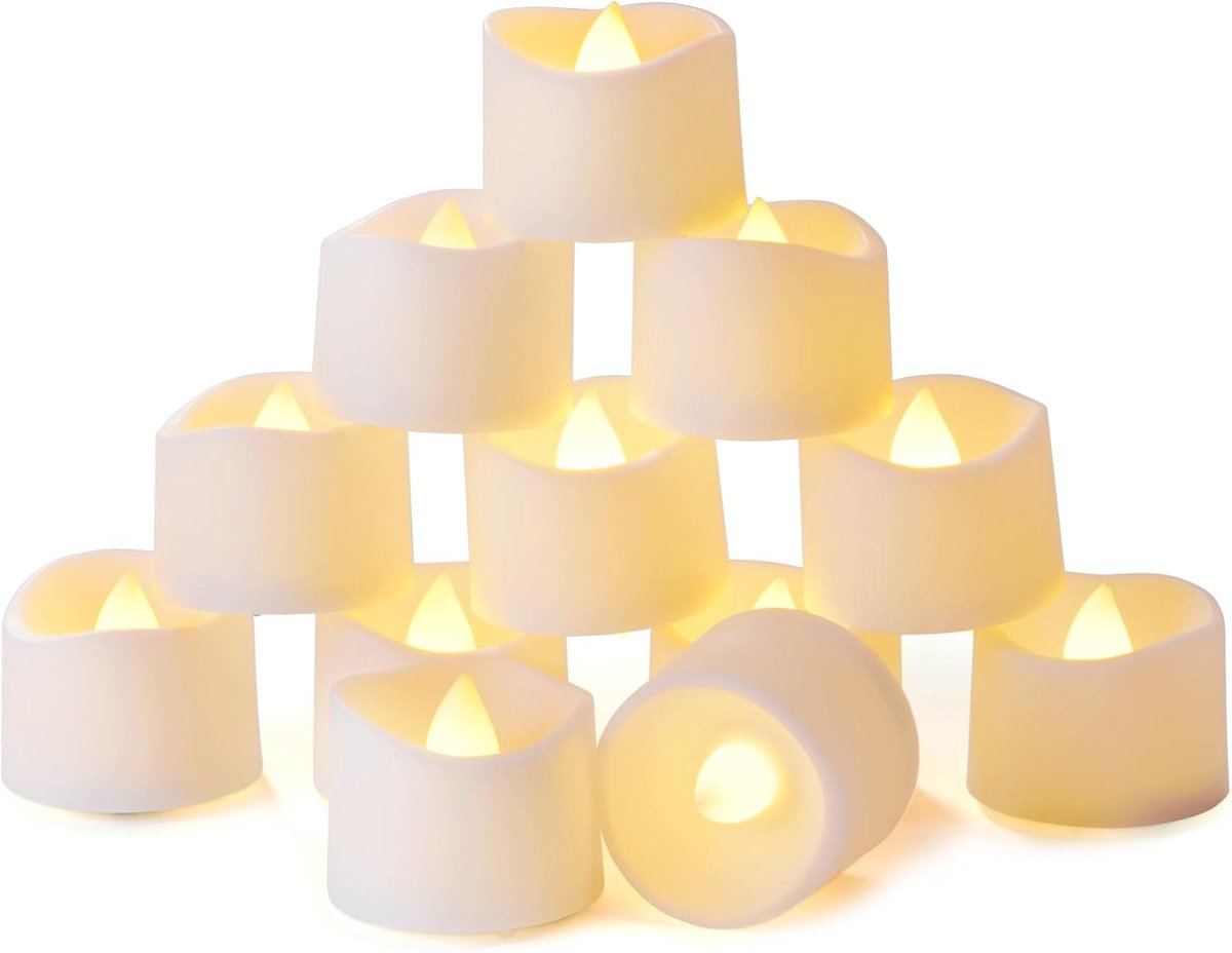 LED-theelichtjes - 12 stuks - Knipperende kaarsen op batterijen - 3,2 x 3,6 cm - Kunststof - Halloween- en kerstversiering