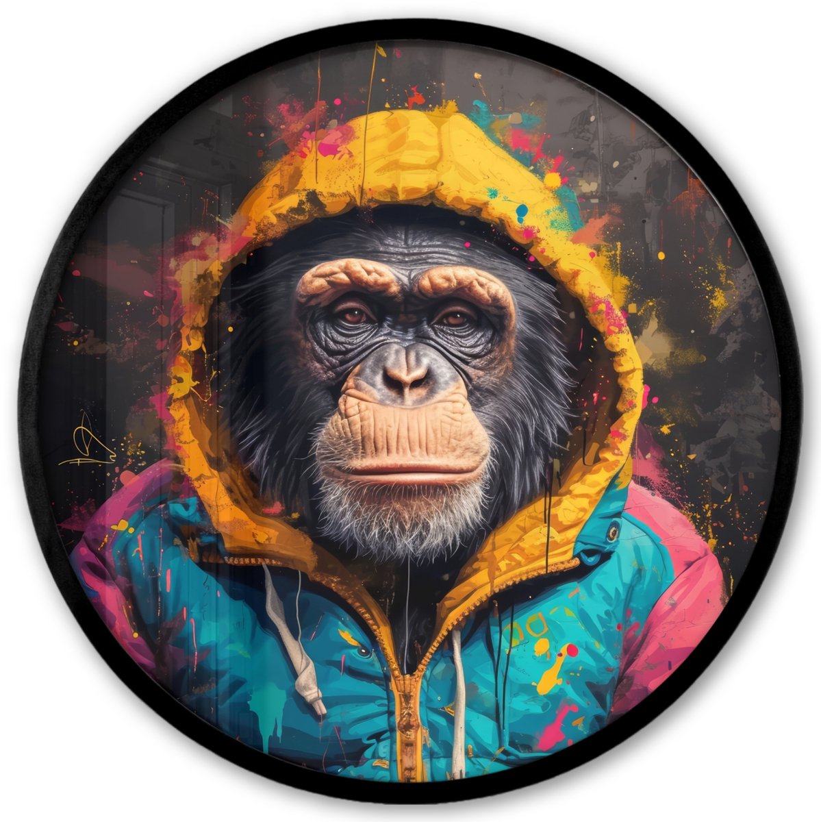Poster in lijst Rond - Fotolijst 40x40 cm - Posters - Graffiti - Chimpansee - Jas - Aap - 