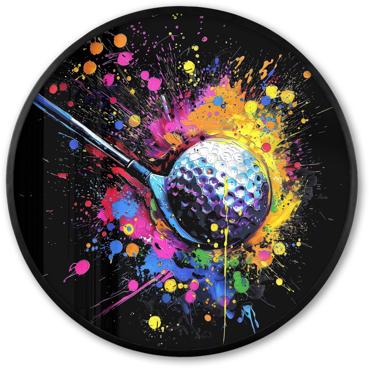 FrameYourWall Poster in lijst Rond - Fotolijst 60x60 cm - Posters - Graffiti - Sport - Golf - Golfclub - Ronde posterlijst zwart - Decoratie - Wanddecoratie woonkamer - Muurdecoratie slaapkamer