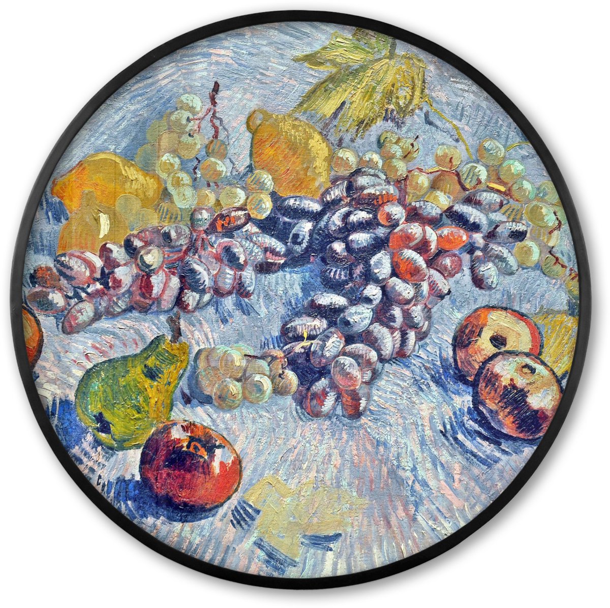FrameYourWall Poster in lijst Rond - Fotolijst 80x80 cm - Posters - Druiven, citroenen, peren en appels - Vincent van Gogh - Ronde posterlijst zwart - Decoratie - Wanddecoratie woonkamer - Muurdecoratie slaapkamer Multicolor