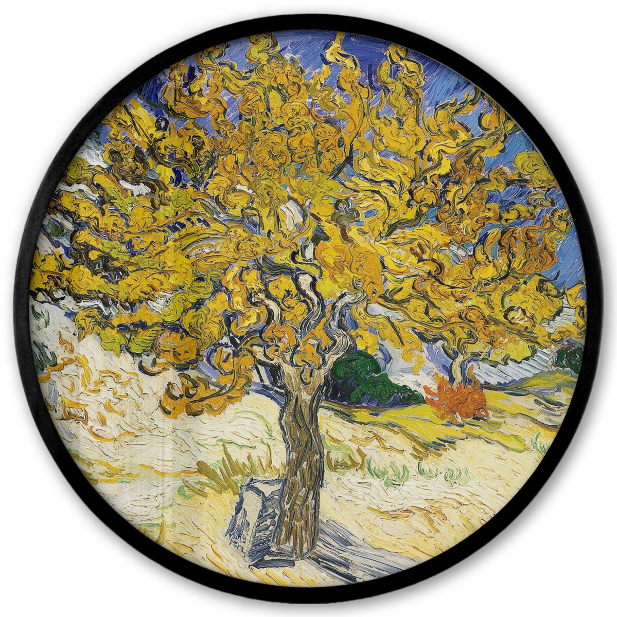 FrameYourWall Poster in lijst Rond - Fotolijst 40x40 cm - Posters - Moerbeiboom - Vincent van Gogh - Ronde posterlijst zwart - Decoratie - Wanddecoratie woonkamer - Muurdecoratie slaapkamer Multicolor