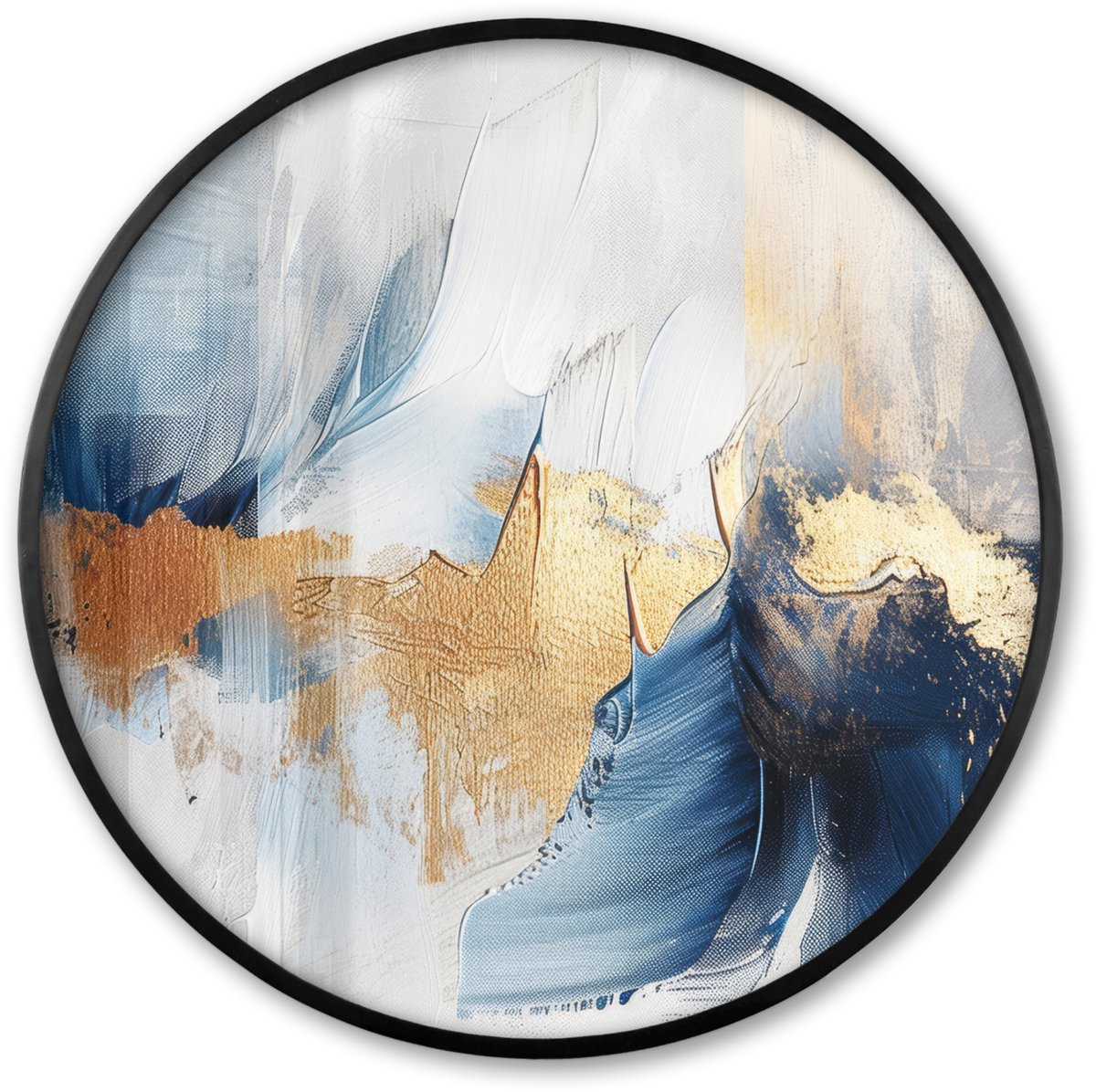 FrameYourWall Poster in lijst Rond - Fotolijst 60x60 cm - Posters - Goud - Blauw - Verf - Kunst - Modern - Ronde posterlijst zwart - Decoratie - Wanddecoratie woonkamer - Muurdecoratie slaapkamer