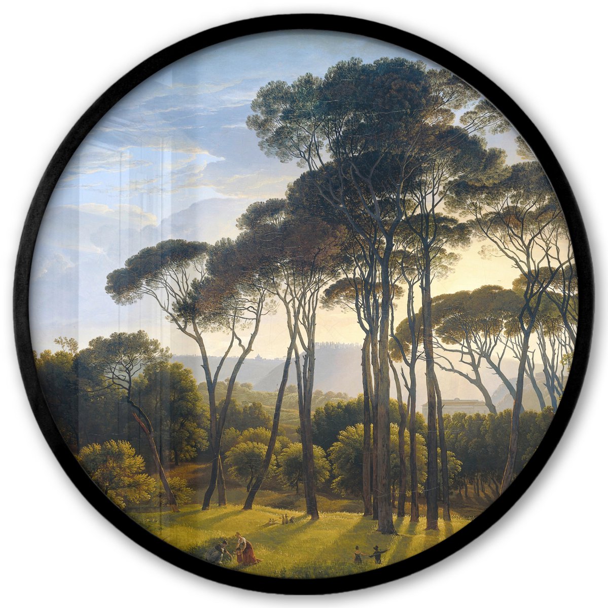 FrameYourWall Poster in lijst Rond - Fotolijst 40x40 cm - Posters - Italiaans landschap met parasoldennen - Kunst - Oude meesters - Ronde posterlijst zwart - Decoratie - Wanddecoratie woonkamer - Muurdecoratie slaapkamer