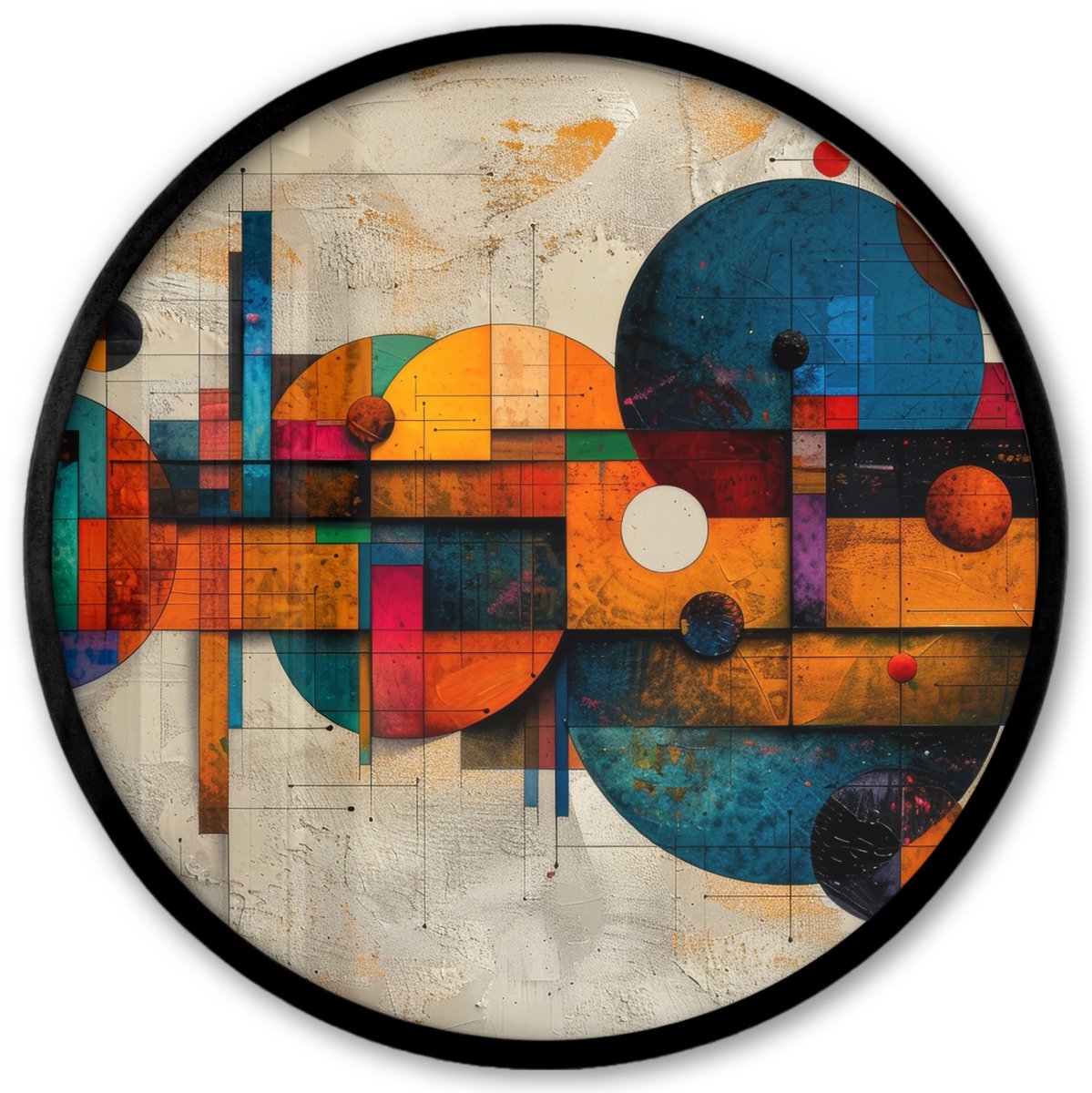 FrameYourWall Poster in lijst Rond - Fotolijst 40x40 cm - Posters - Kunst - Kleurrijk - Modern - Vormen - Ronde posterlijst zwart - Decoratie - Wanddecoratie woonkamer - Muurdecoratie slaapkamer