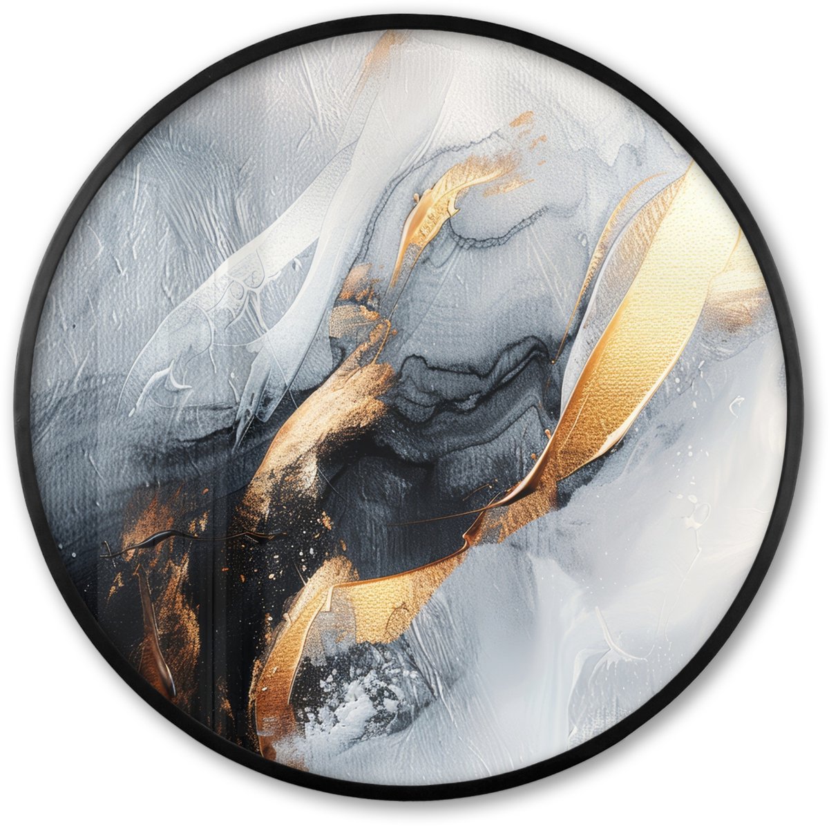 FrameYourWall Poster in lijst Rond - Fotolijst 60x60 cm - Posters - Abstract - Goud - Verf - Aesthetic - Art - Ronde posterlijst zwart - Decoratie - Wanddecoratie woonkamer - Muurdecoratie slaapkamer