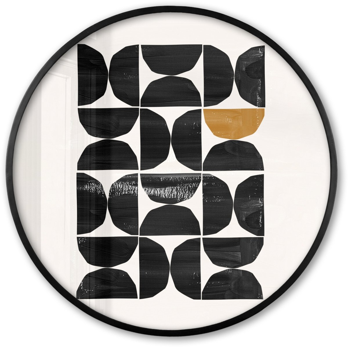 FrameYourWall Poster in lijst Rond - Fotolijst 60x60 cm - Posters - Modern - Halve cirkel - Goud - Zwart - Ronde posterlijst zwart - Decoratie - Wanddecoratie woonkamer - Muurdecoratie slaapkamer Modern - Halve cirkels