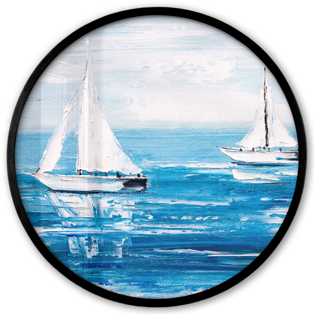 FrameYourWall Poster in lijst Rond - Fotolijst 40x40 cm - Posters - Schilderij - Olieverf - Boot - Water - Ronde posterlijst zwart - Decoratie - Wanddecoratie woonkamer - Muurdecoratie slaapkamer Multicolor