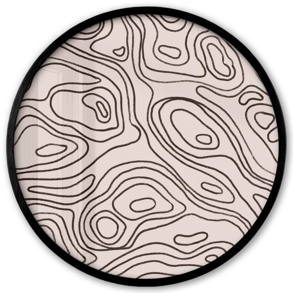 FrameYourWall Poster in lijst Rond - Fotolijst 40x40 cm - Posters - Kunst - Lijnen - Beige - Zwart - Ronde posterlijst zwart - Decoratie - Wanddecoratie woonkamer - Muurdecoratie slaapkamer