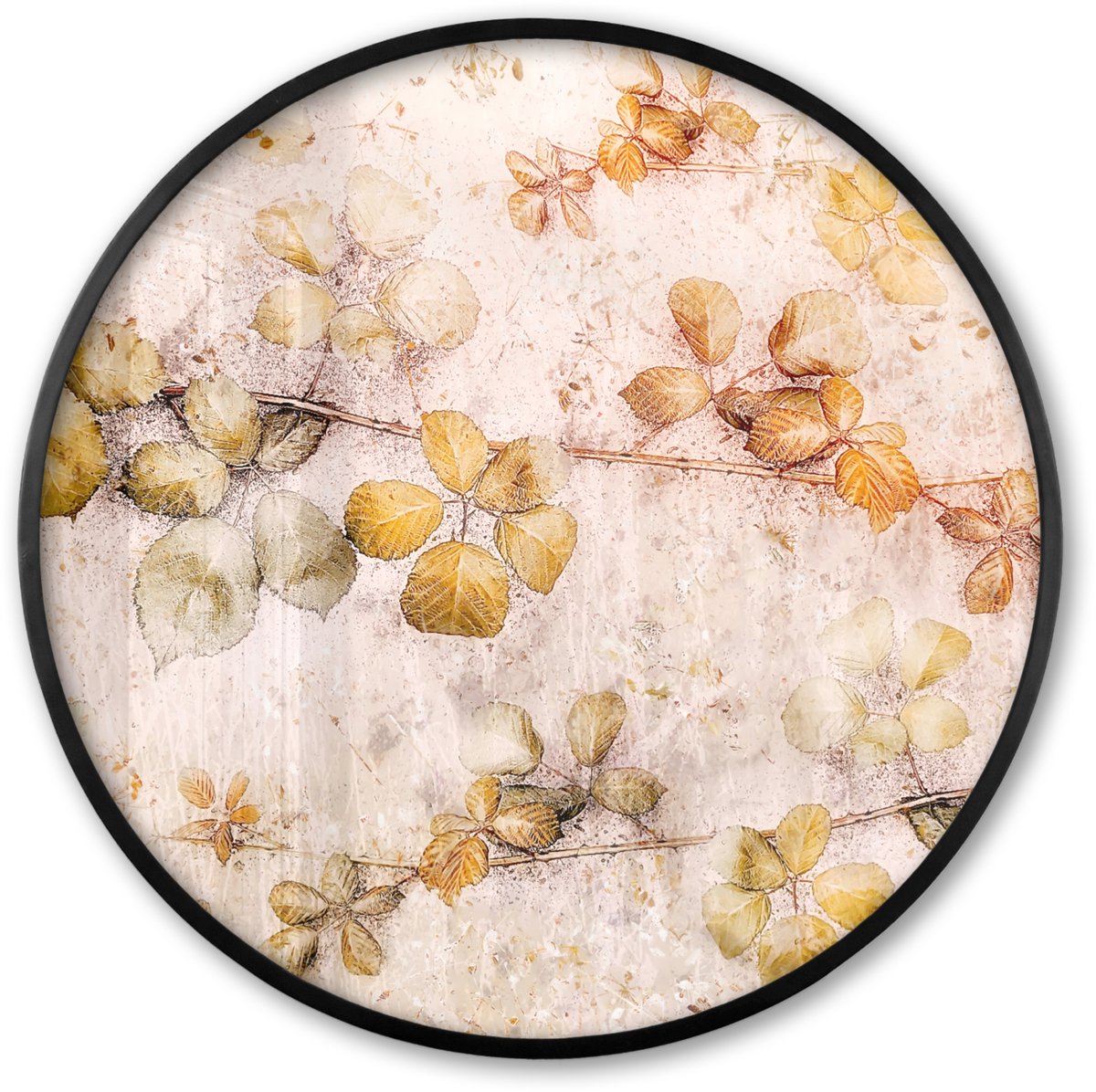 FrameYourWall Poster in lijst Rond - Fotolijst 80x80 cm - Posters - Bloemen - Bladeren - Kunst - Verf - Ronde posterlijst zwart - Decoratie - Wanddecoratie woonkamer - Muurdecoratie slaapkamer