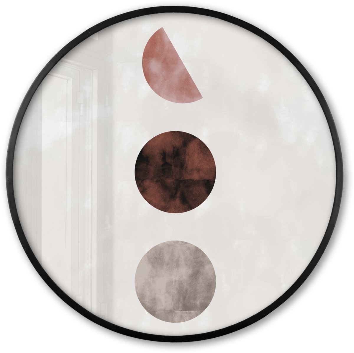 FrameYourWall Poster in lijst Rond - Fotolijst 80x80 cm - Posters - Vormen - Verf - Bruin - Abstract - Ronde posterlijst zwart - Decoratie - Wanddecoratie woonkamer - Muurdecoratie slaapkamer Abstract - cirkel