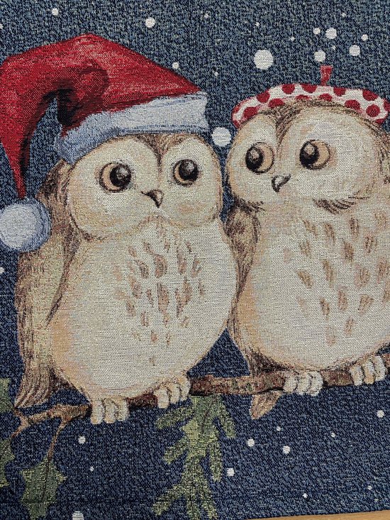 Kussenhoes Christmas Owls - Kerst uilen - Met glitterdraad
