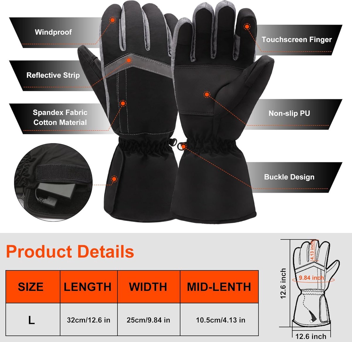 Verwarmde handschoenen voor mannen en vrouwen - waterdichte en winddichte elektrische handwarmers met touchscreen - geschikt voor wandelen, skiën en buitensporten in de winter — cadeau in Sport & Outdoor - foto 6