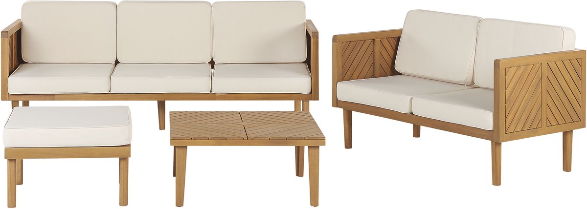 Beliani BARATTI - Loungeset voor 5 - Lichthout/Wit - Acaciahout Bruin