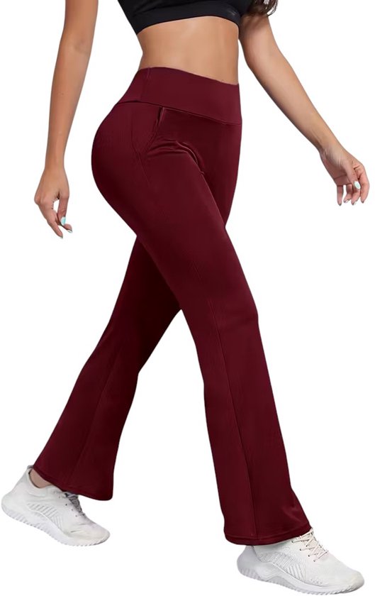 HORIZON Flared Broek met Zakken - Dames Legging - PETIT Pijplengte - Casual Flare Pants - Broek met Zakken - Stijlvol & Sportief - Rekbaar - Zachte stof - Rood - Maat XL