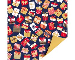 Product afbeelding van Inpakpapier - Cadeaupapier - Kadopapier - Sinterklaas - Sint Kadootjes Feest Blauw / Goud - 70cm x 2m - Rol inpakpapier - Piet - 5 December - Pakjesavond - Sinterklaas