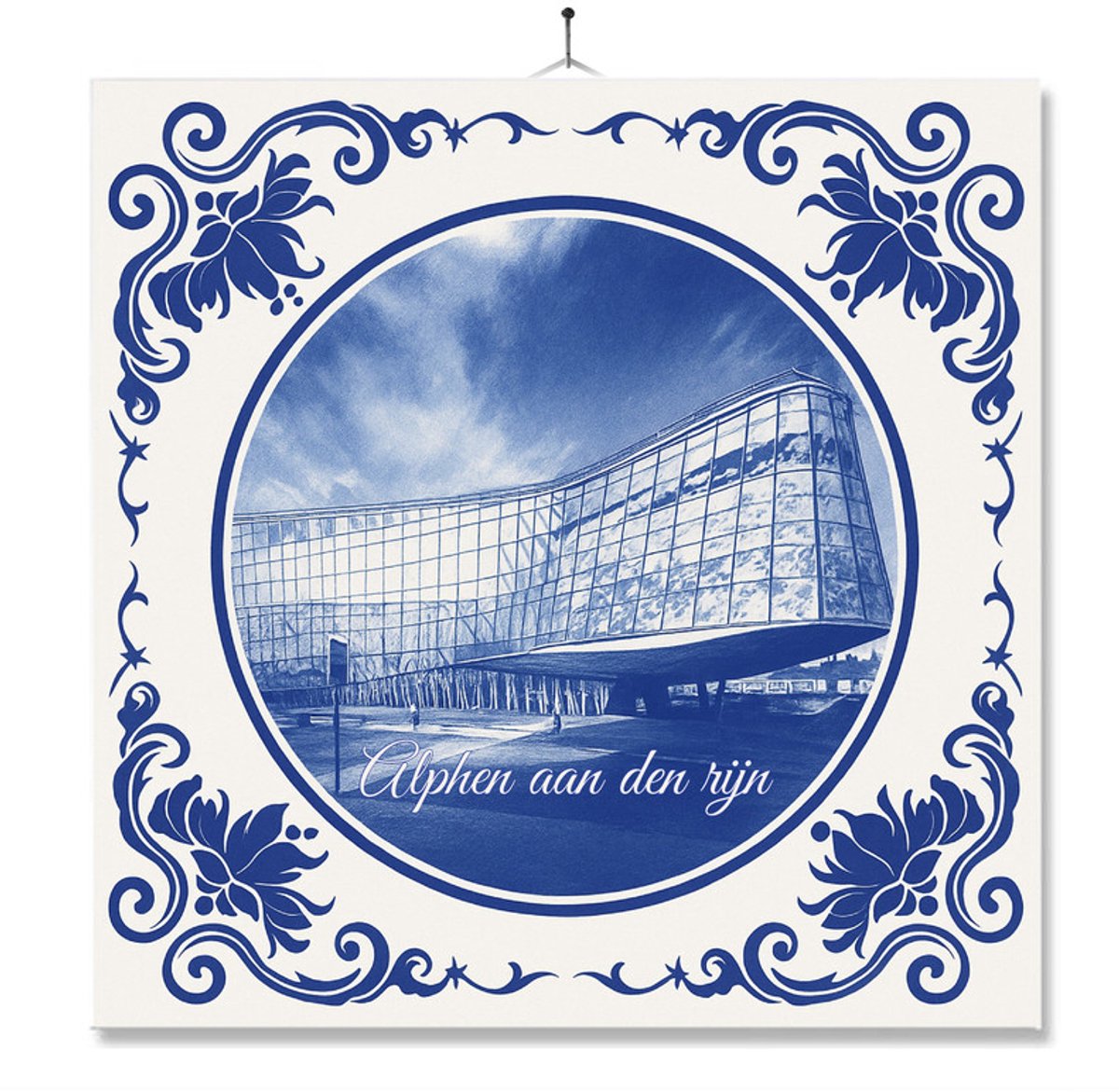 Tegel Met Opdruk | Alphen Aan Den Rijn | Delft Blauw | Cadeau | Inclusief Geschenkdoos | Standaard | Ophangsysteem
