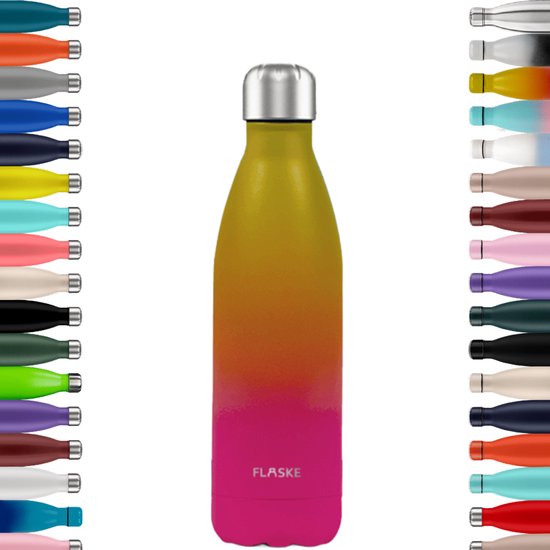 FLASKE Original 750ML RVS Gradient Sunset - Waterfles & Thermosfles - Sportfles - Dubbelwandig Isolerend - 24u Koud & 12u Warm - Lekvrij - Oranje