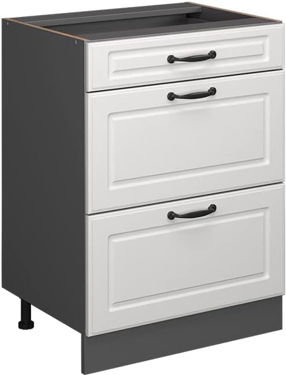 Keukenonderkast met laden, 60 cm, Wit/Antraciet