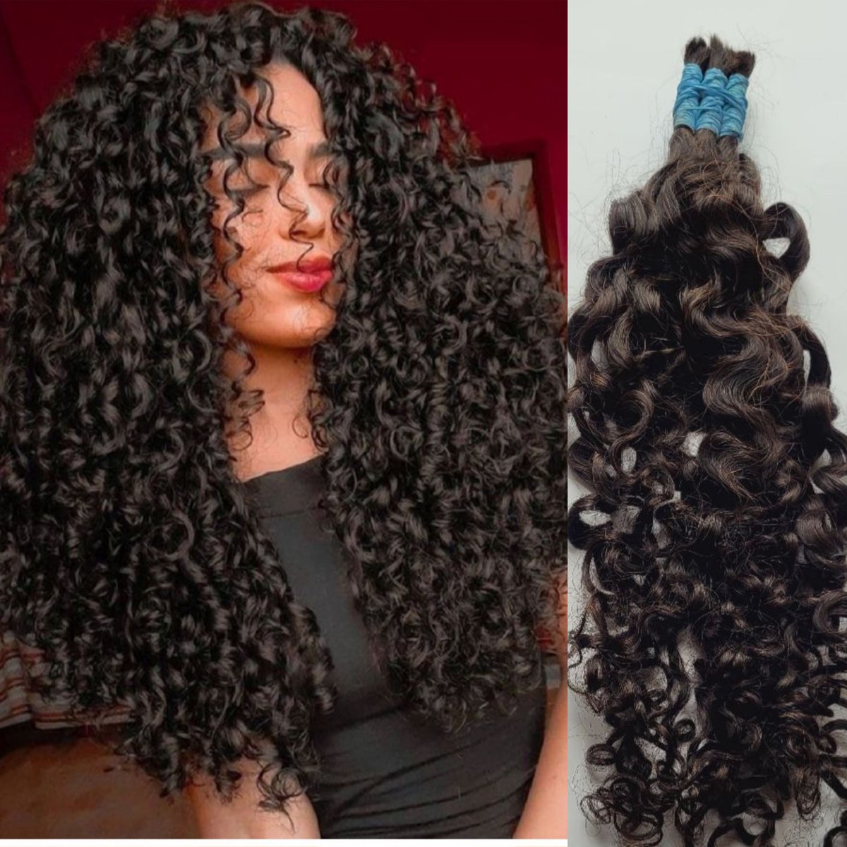 Frazimashop- Caipira Braziliaans Donor Haar – 100% echt, onbewerkt, cachiado, donkrbruin, 22 inches - 55 cm- 100gram per stuk- Bulk van echt haar-