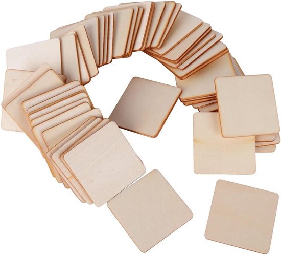 sinzau Houten schijven, 50 stuks ronde houten schijven, om te knutselen, 2,5 mm dik, voor decoratie, onderzetters, handwerk, beschilderen, DIY, 5 x 5 cm