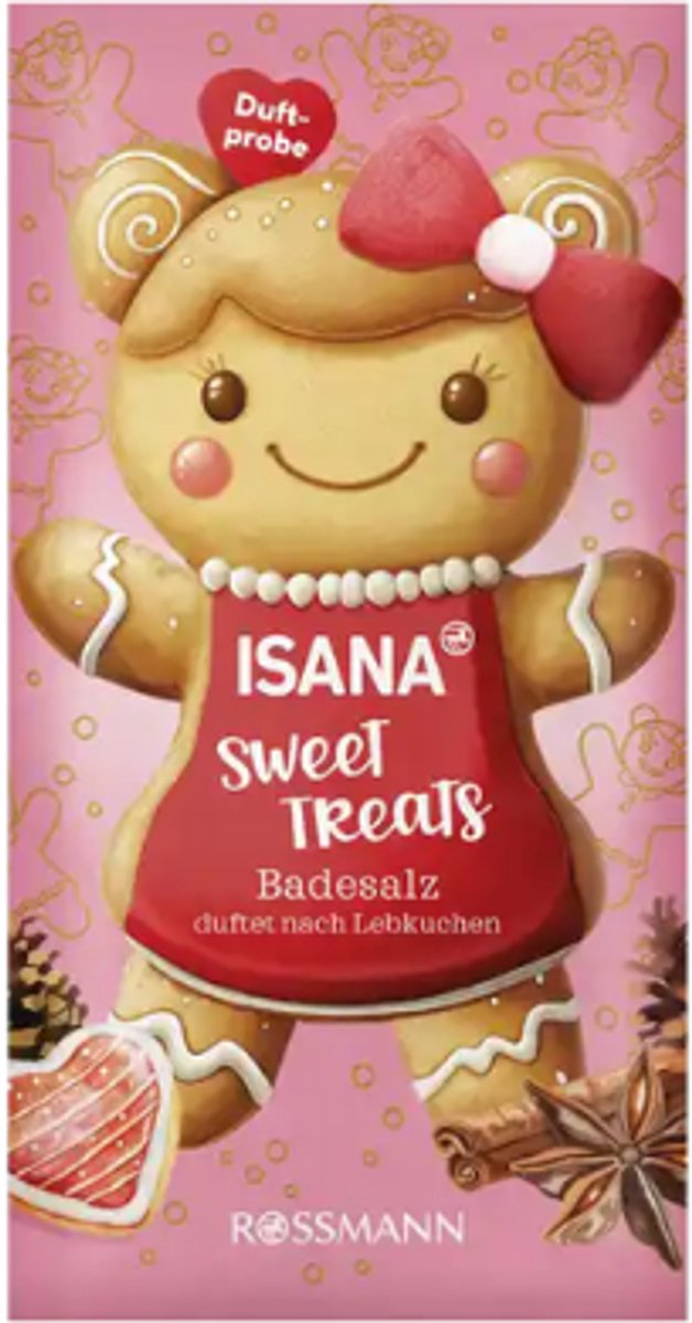 Kerst Badzout Sweet Treats - Isana | 1x 80g - Gemberkoekjes | Wintergeur Badschuim - Limited Edition 2025