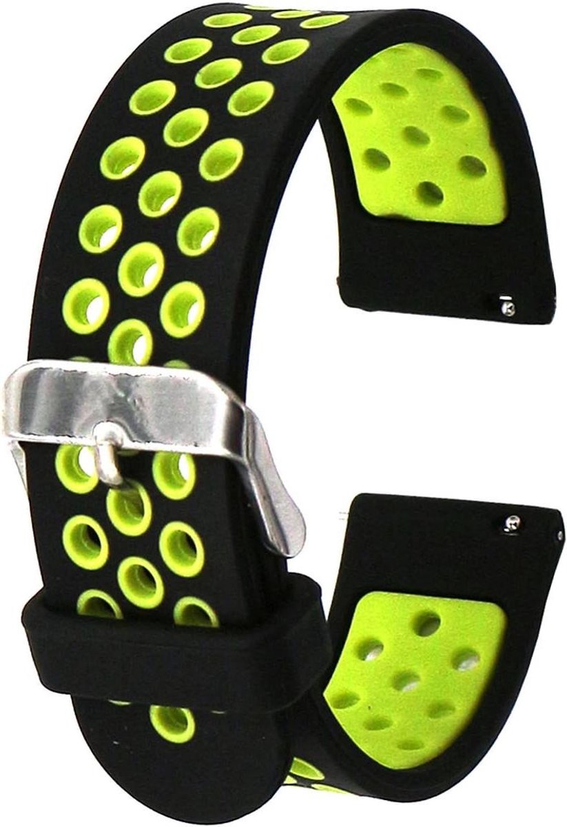 Universele Smart Horloge Bands - 20mm - Zachte Siliconen Polsband - Zwart Groen - Compatibel met Samsung - Snelle Bevestiging