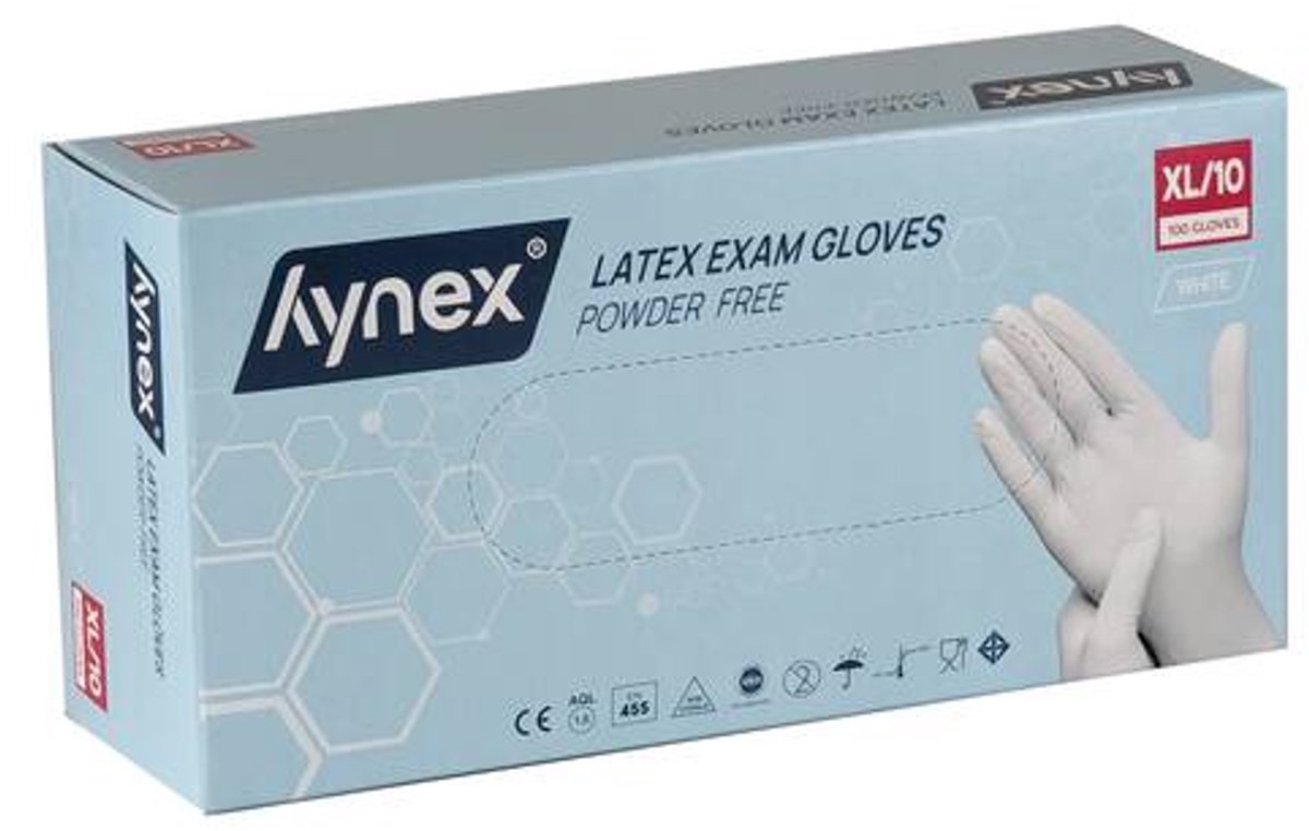 Hynex Latex Wegwerphandschoenen – Poedervrij - 5 gram – Wit – Maat XL – 100 stuks – Comfort & Bescherming