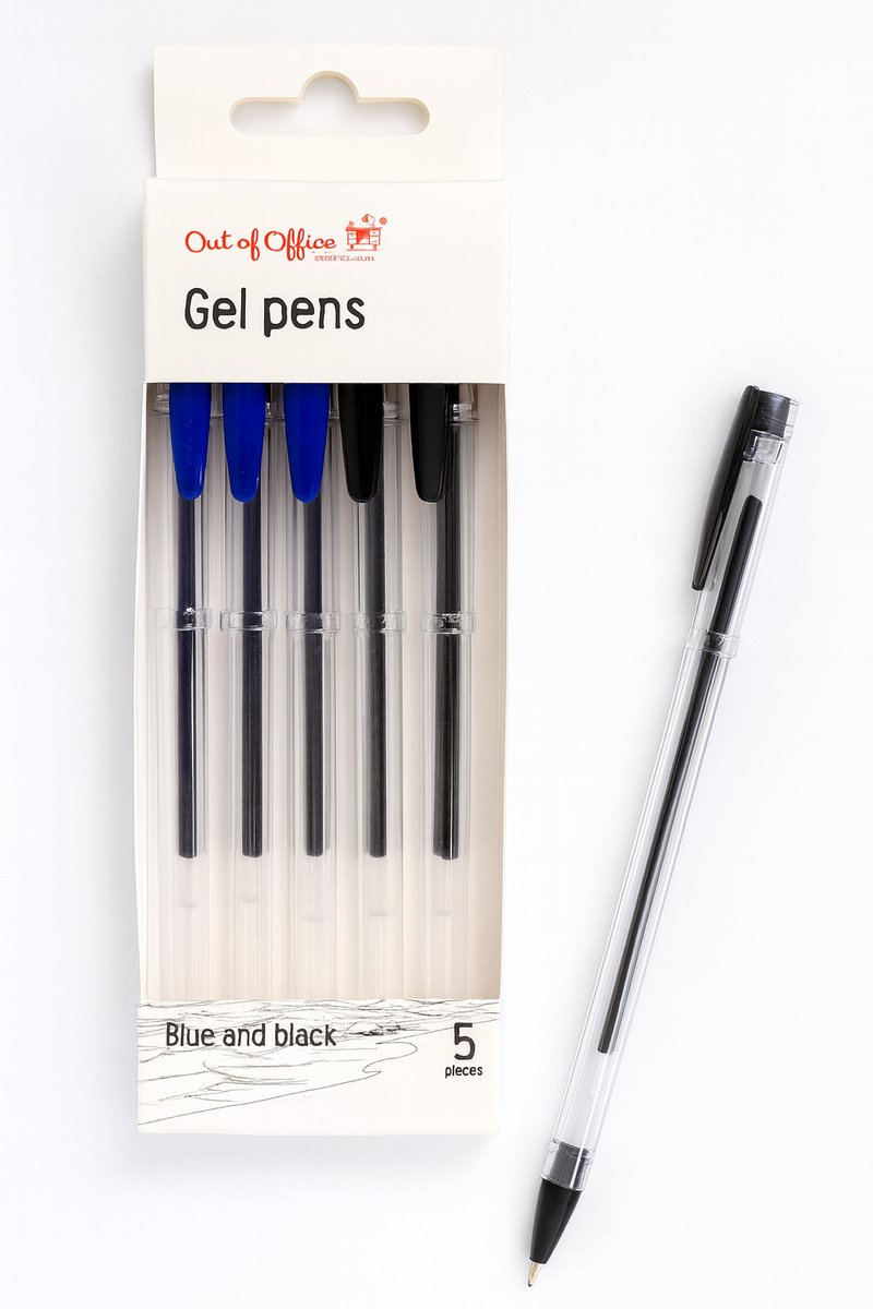Out of Office | Gelpennen | 5 stuks | Blauw | Zwart