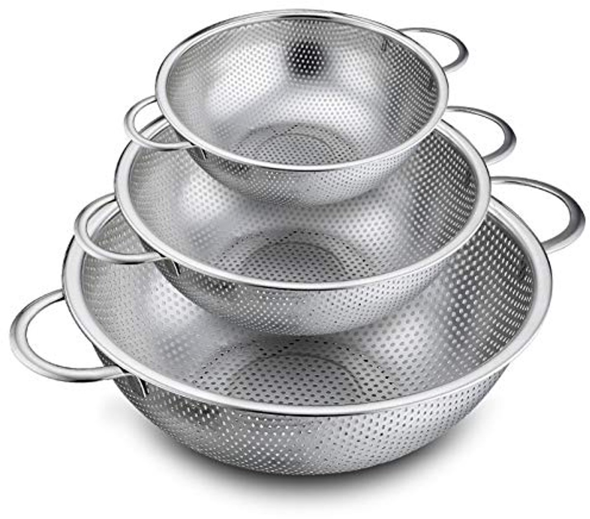Set van 3 RVS Micro-geperforeerde Vergieten voor Afvoer en Rinsen - Ideaal voor Pasta, Groenten en Fruit, Vaatwasserbestendig