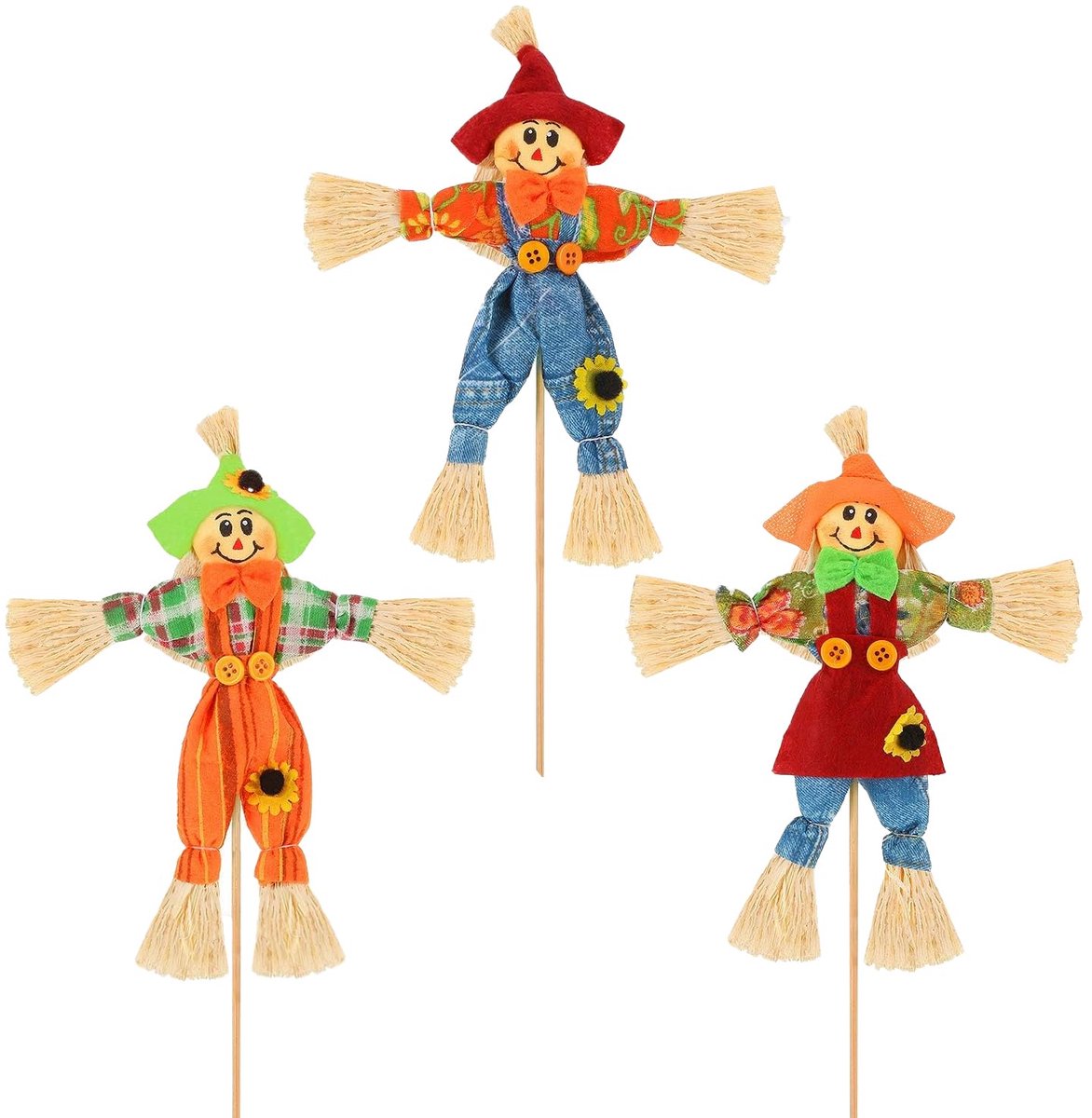 3pcs Halloween Harvest Scarecrow Decor Standing Scarecrow Decorations Autumn Scarecrow Decoration Thanksgiving Decoration for Garden (Random Color)