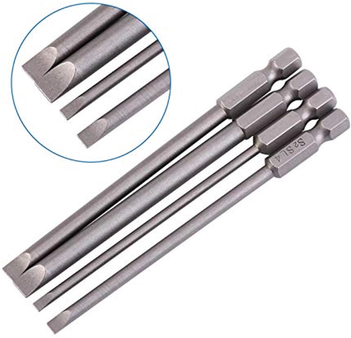 Schroevendraaierinzetstukken 100 mm - 4 Stuks Sleufpunt met Magnetische Platte Kop