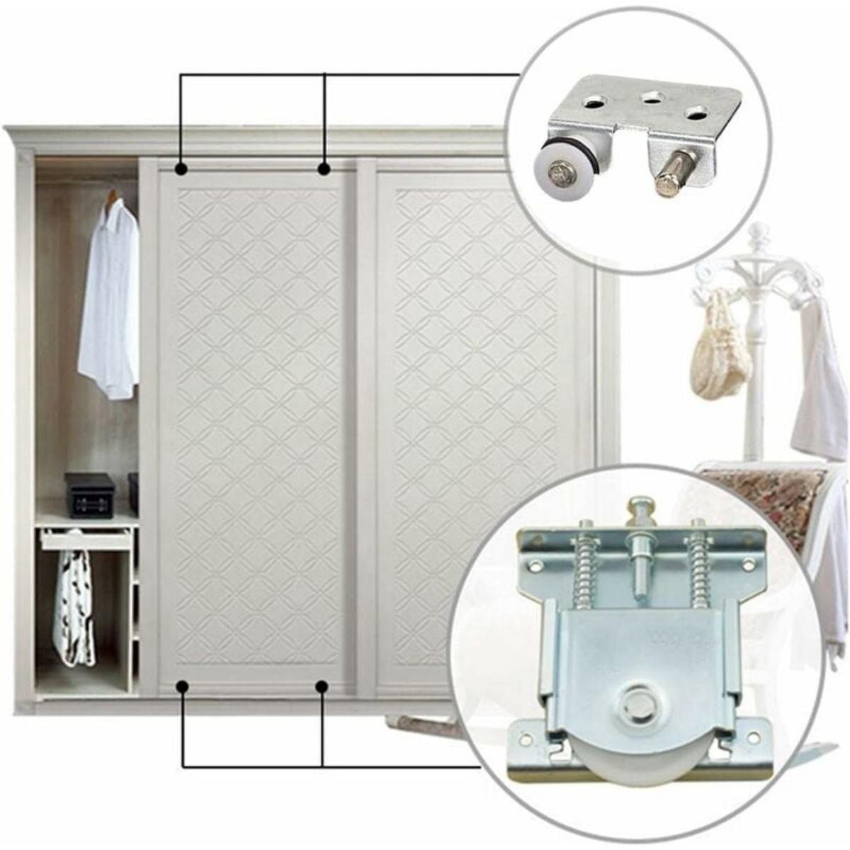 EXCITAT Schuifdeurrollen - Schuifkastwielen - Schuifdeursets voor kledingkasten - Vitrinekastwielen - Accessoires voor schuifdeuren - 2 stuks