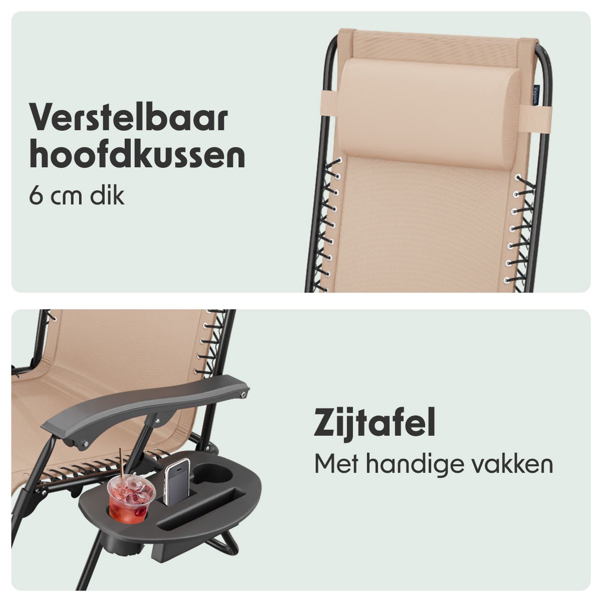 LifeGoods Opvouwbare Tuinstoelen - 2 Stuks - Beige thumbnail 3