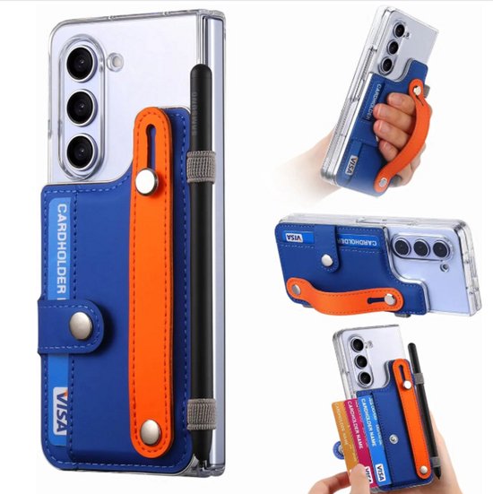 Étui porte-cartes en cuir de Luxe super robuste adapté pour Samsung Galaxy Z Fold 6 - avec dragonne, emballage photo, support de montage, étui rigide fin transparent, étui portefeuille et housse de protection