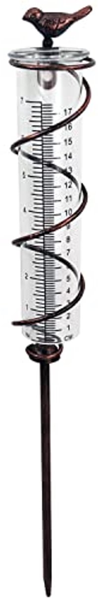 Glazen Spiraalvormige Regenmeter 7 inch met Gietijzeren Vogel & Metalen Frame voor Tuin Decoratie