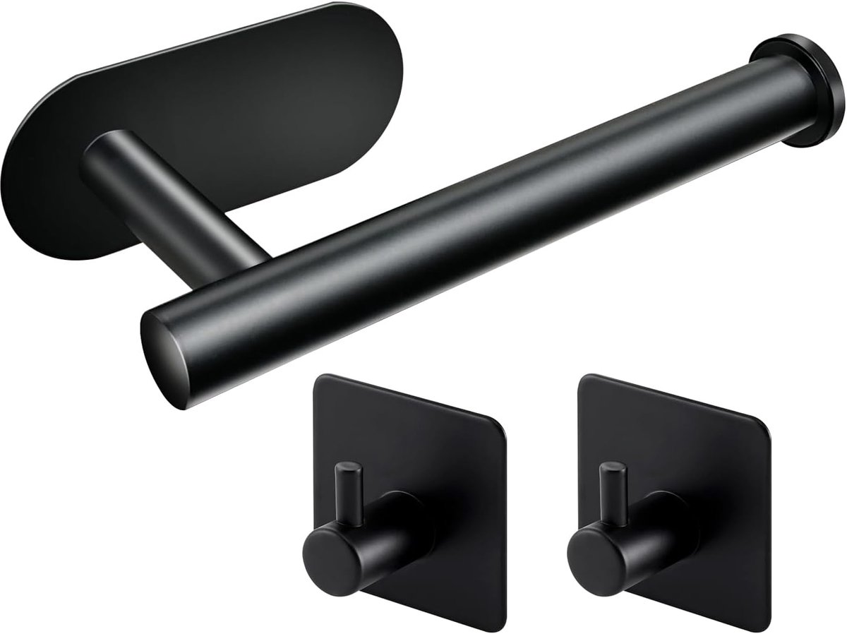 toiletrolhouder - zelfklevende - muurhaken 2 stuks - zware - roestvrijstalen - 16,5L x 8B centimeter - Geschilderd - zwart