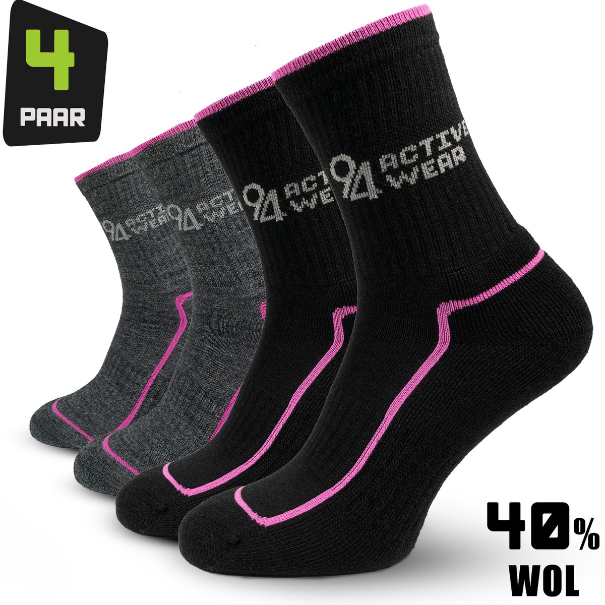 Premium Thermosokken Dames Merino Wol 4-paar Wollen Sokken Warme Sokken 40% Merino Wol – 94Activewear Zwart