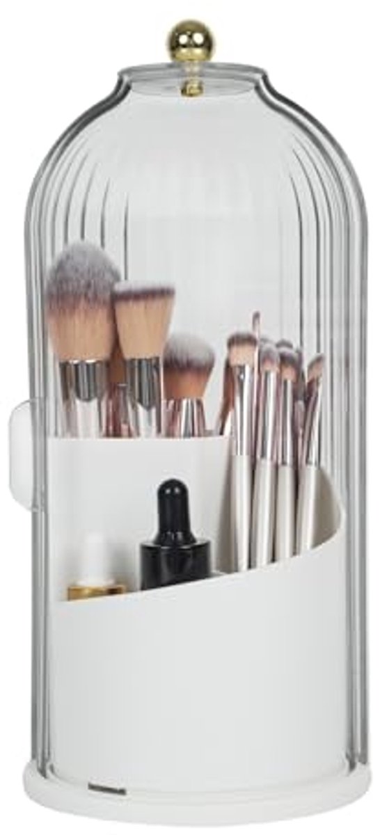 Makeup Borstelhouder Organizer met Deksel - 360 Graden Rotatable, Doorzichtig, en Stofdicht