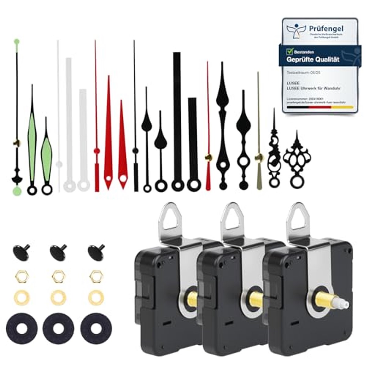 Stille Kwarts Klokmechanismen - 20 mm, 3-Pack met Aluminium Klokkenhanden - Vervangingskit voor DIY Reparaties