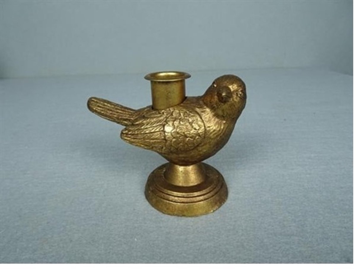 Meander kandelaar-op voet-goudkleur-rechts-11 x 7 x 9 cm- vogel