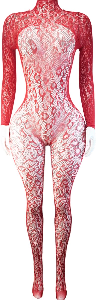 BamBella ® - Panty pak -Onesize - body suit - Dames - Onesize - Erotische jumpsuit van kant lingerie Rood