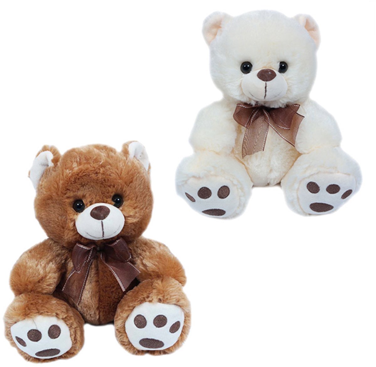 PIA Soft Toys - Set van 2 Pluche Beren Knuffels - 2 ass. - 22 cm - bruin-crème