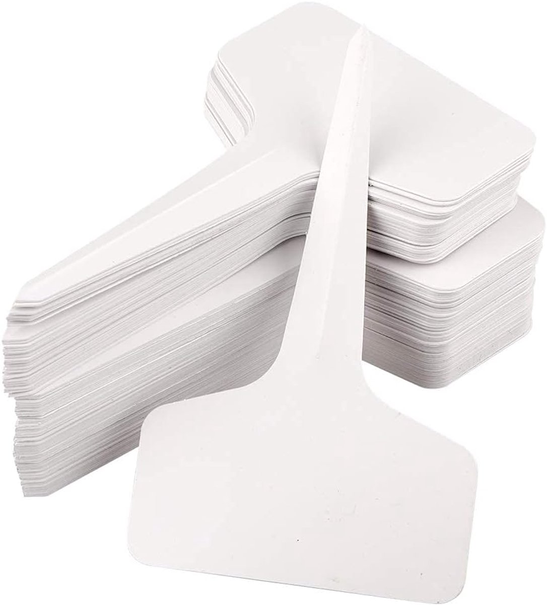 100 stuks plantenlabel, zaailinglabel, moestuin, planten, waterdicht, plastic, buiten, wit, 10x6 cm