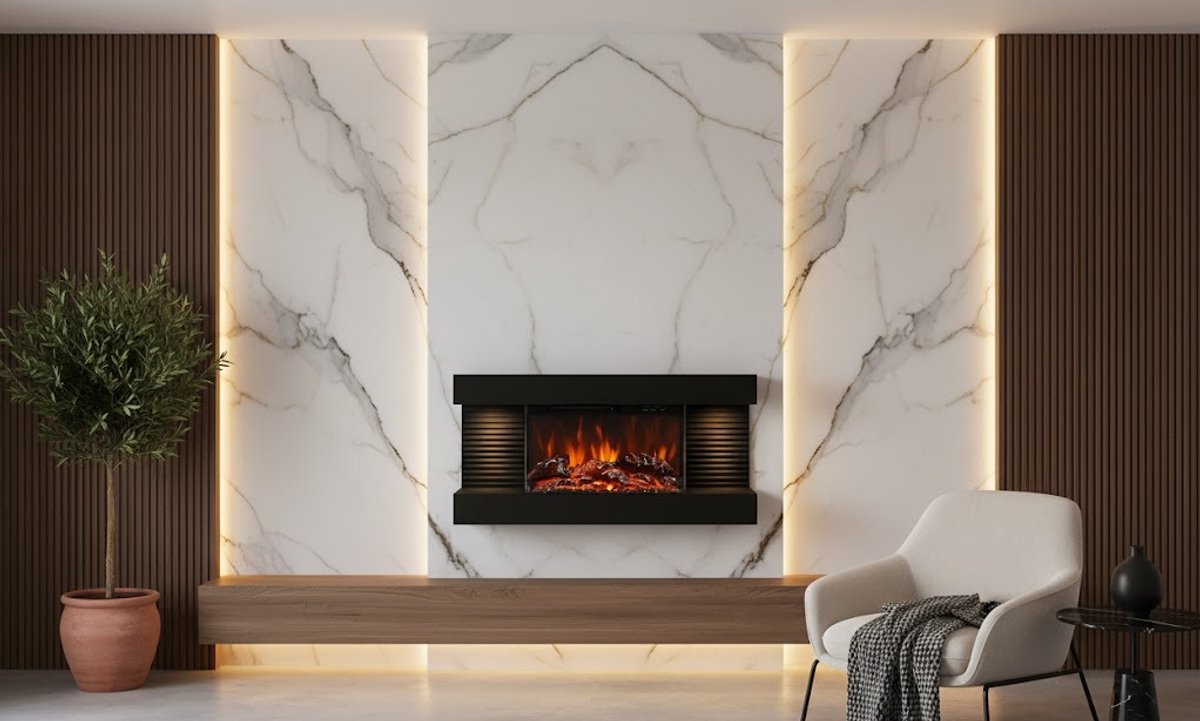 Elektrische Wandhaard AuraFlame 33” – 3D Vlameffect, LED Omgevingslicht, Timer & Afstandsbediening – Moderne Zwarte Inbouwhaard – Energiezuinige Elektrische Sfeerhaard met Verwarming 750W/1500W – Veilig & Stijlvol voor Woonkamer HomeByNicole