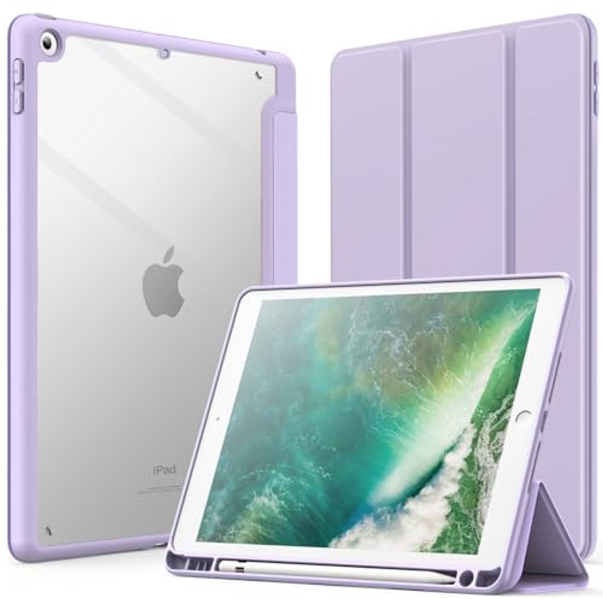 iPad 9.7-Inch Tablet Case with Pencil Holder - Slim Stand Shockproof Cover (Light Purple)