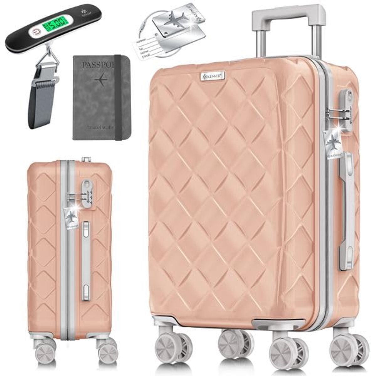 Hardshell Reiskoffer met Cijferslot en Handbagage Weegschaal - Trolley met 360° Wielen