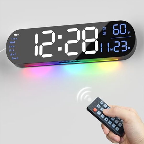 MaxStar 16 Grote digitale wandklok met 8 RGB LED-display en MaxStar 16 Grote digitale wandklok met 8 RGB LED-display en